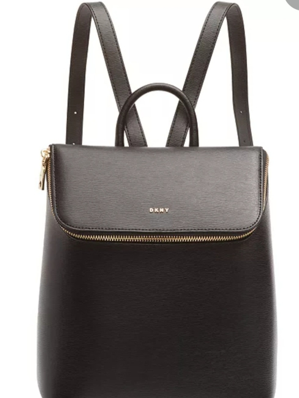 DKNY Black Leather Zip-Accent Backpack